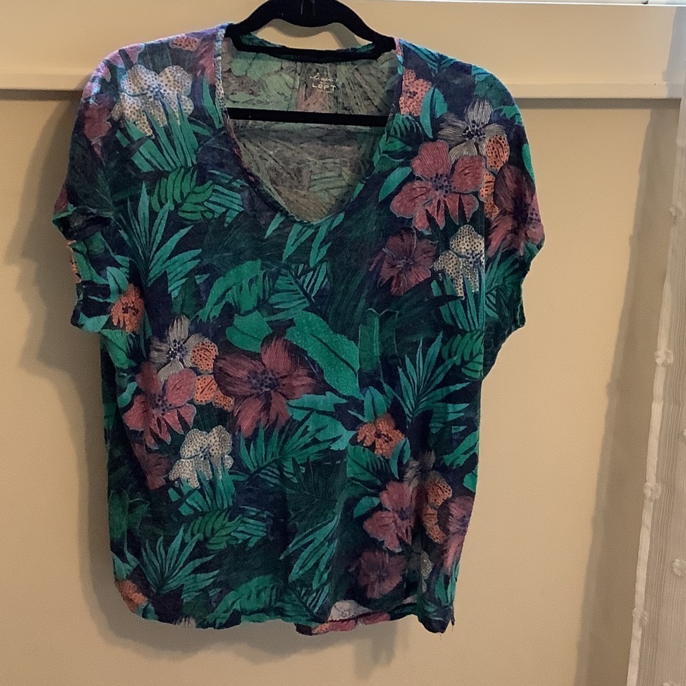 LOFT Tropical Green and Pink Blouse